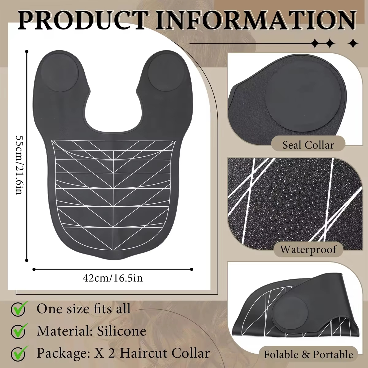 Capa para teñir el cabello, herramientas de peluquero negro, Collar para colorear de peluquería de silicona, capa de corte de pelo impermeable para salón de barbería