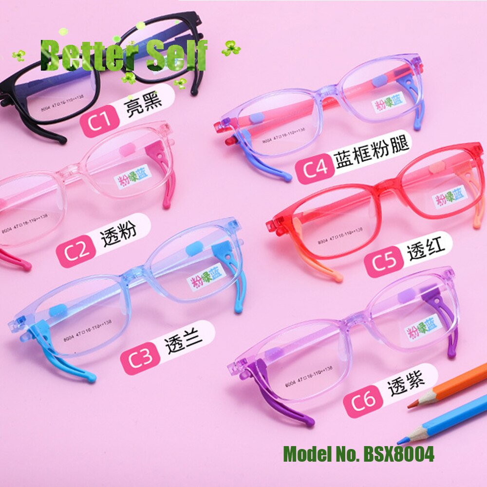 Glasses Frame Adjustable Temple kids Girl's Transparent Square Tr90 Eyeglasses Upgrade Silicone Nose Pad Boy's Spectacle BSX8004