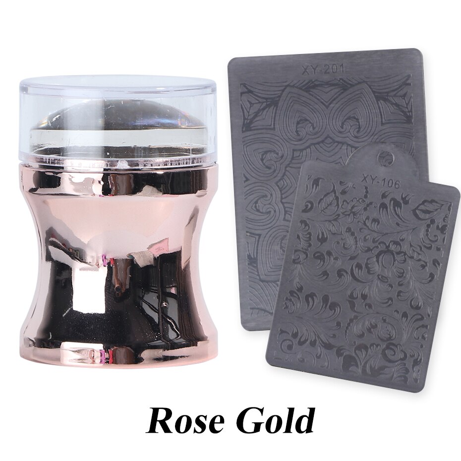 3 stücke Dual-beendet Nagel Stempel einstellen Silikon Stempel Schaber Blume aufbringen Kunst Nagellack Vorlagen Transfer Werkzeuge JI1836-1: 1033 Rose Gold