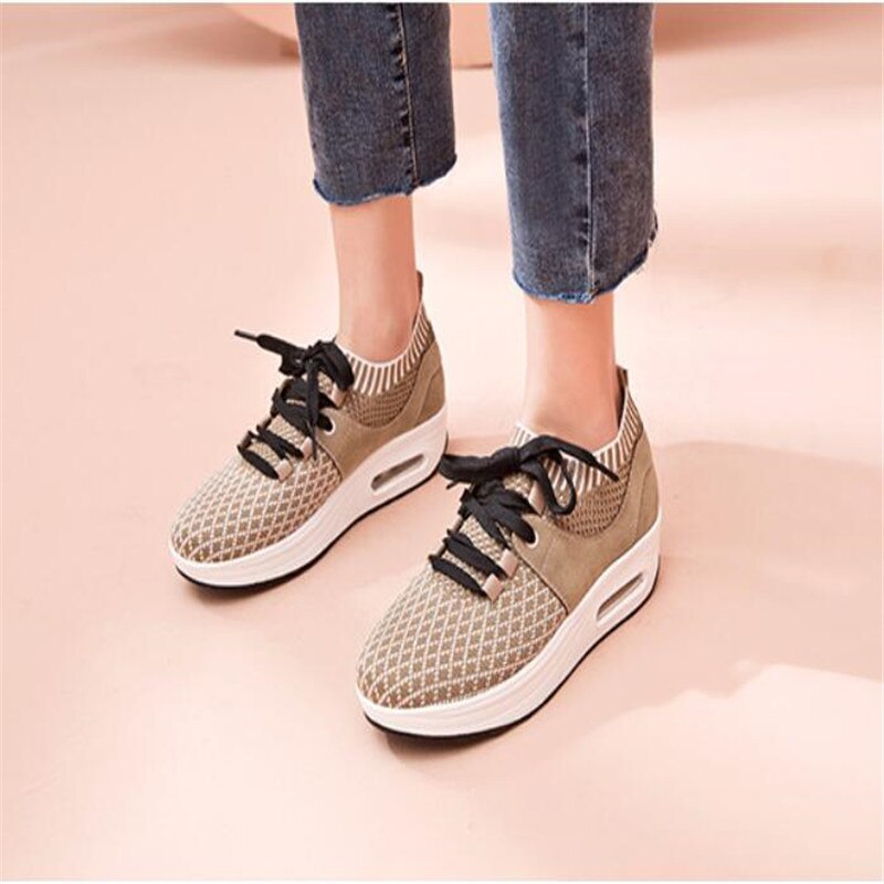 Air Cushion-Zapatillas deportivas para mujer, zapatos transpirables para exteriores, para caminar, Fitness, con cuña plana, moldeador de cuerpo