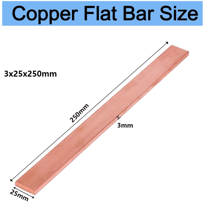 Placa de Metal plana de cobre rojo puro, barra plana de cobre de 1/1, 5/2/3/4/5/6/8mm de longitud, barra colectora de cobre de 100/250mm, 1 Uds.