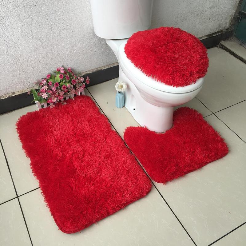 3pcs/set Non Slip Bathroom Mat Cover Toilet Lid Pad Floor Carpet Rug Home Decor Solid Plush Mat Bathroom Products