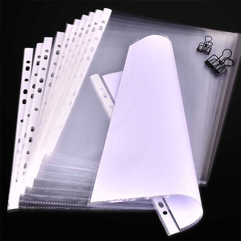 100Pcs/Lot A4 Clear Plastic Punched Pockets Folders Filing Thin 11Holes Loose Leaf Documents Sheet Protectors