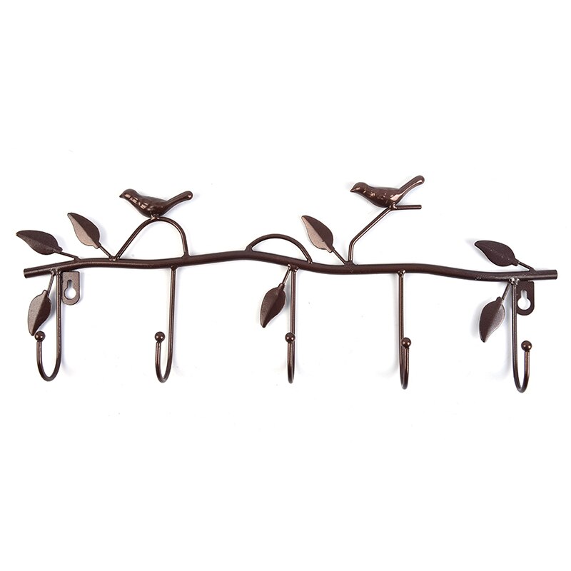 Retro 5 Haken Smeedijzeren Vogel Vorm Haak Leaf Muur Robe Hanger Sleutel Jas Houder: copper