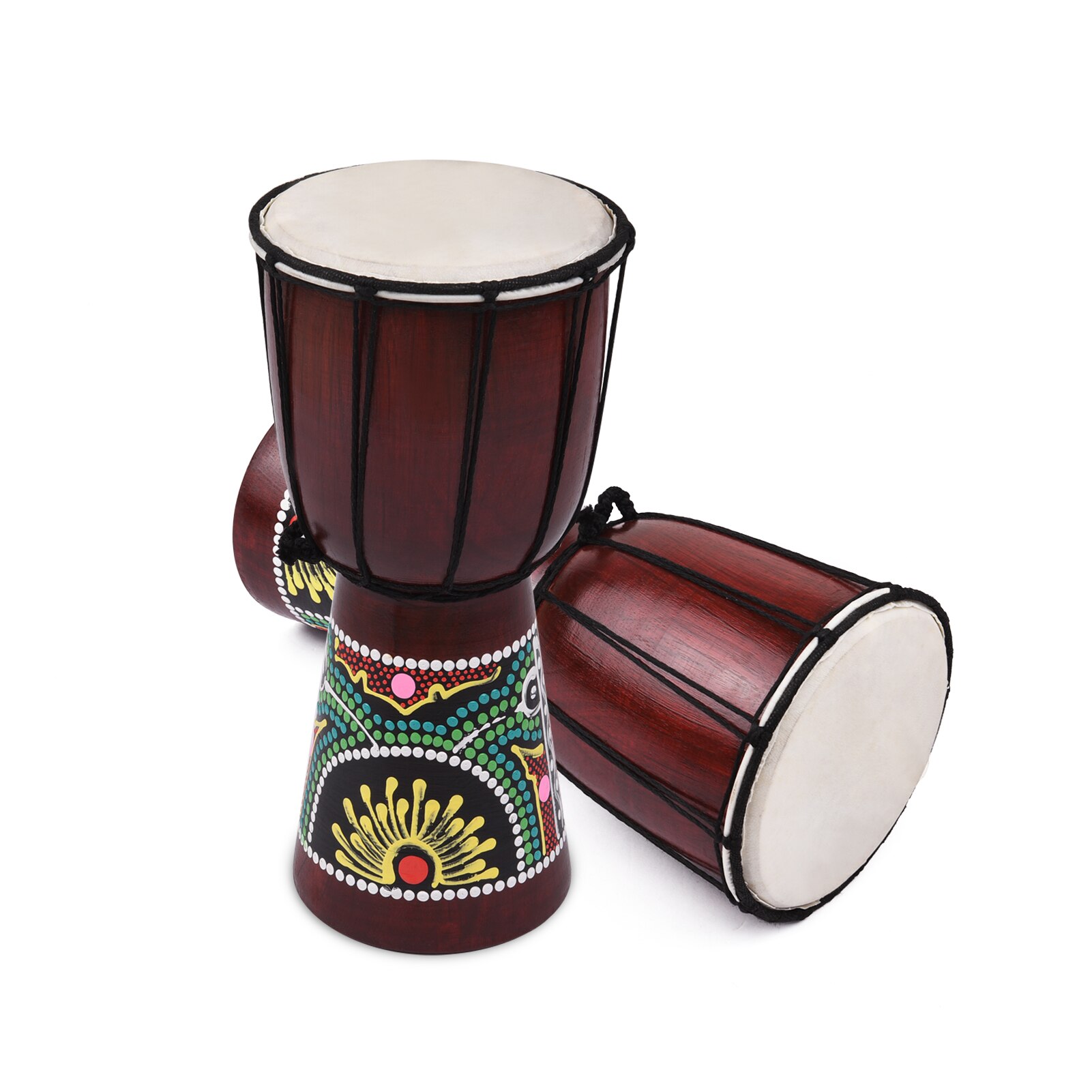 Muslady 4 Inch Djembe African Hand Drum Wooden African Drum With Goatskin Surface Hand-painted Colorful Patter for Children: 6 inch