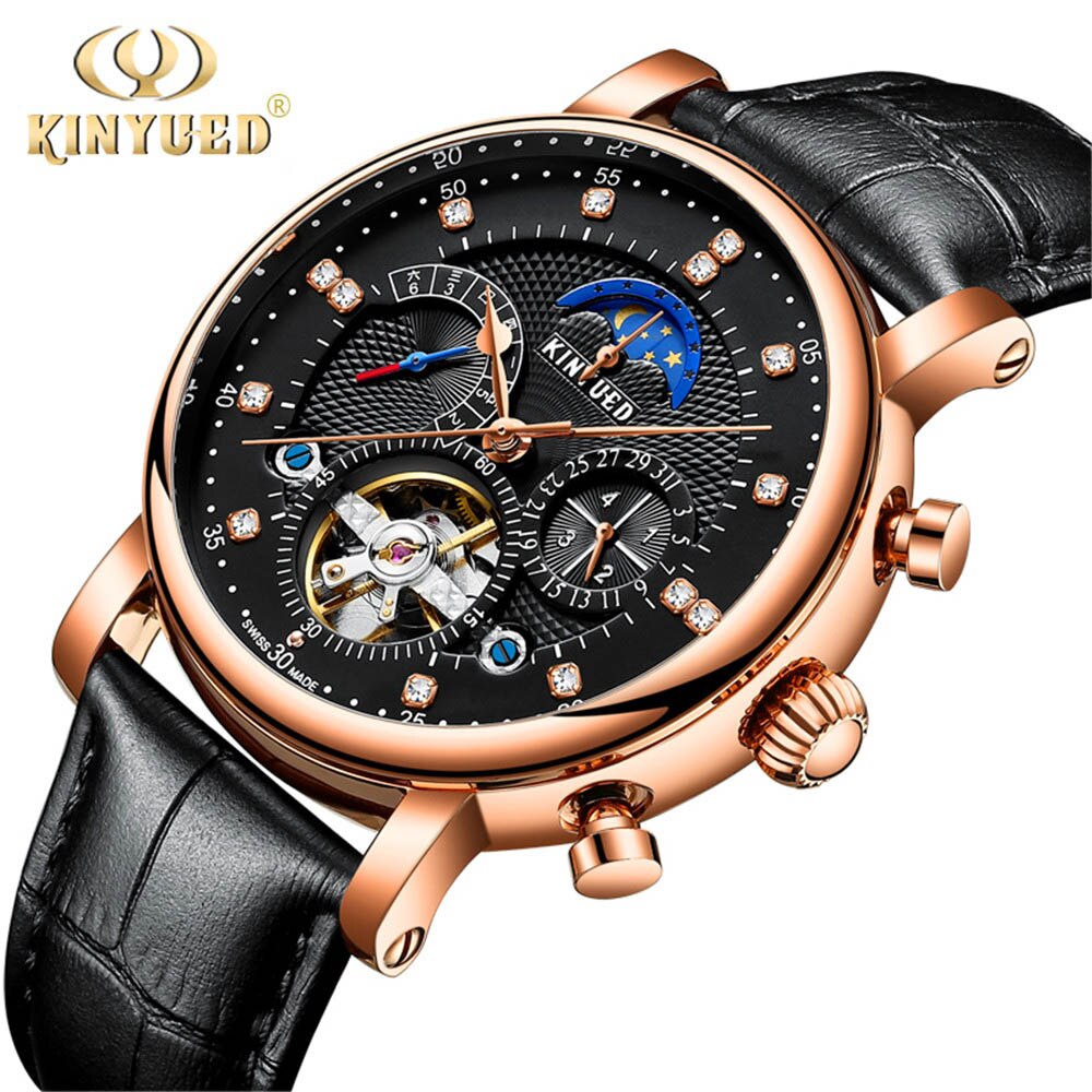 KINYUED-reloj mecánico totalmente automático para hombre, de , informal, totalmente funcional, Tourbillon, de negocios, luminoso, resistente al agua, J025: Bronze