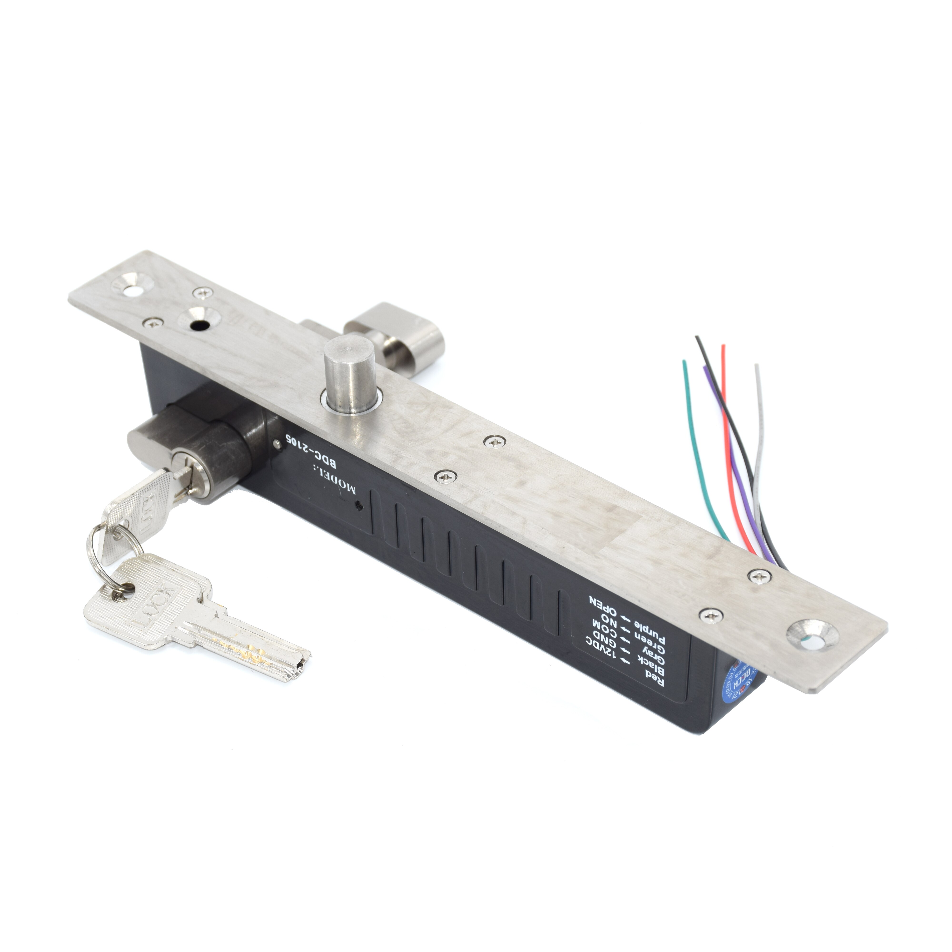 DC12-24V Fail Secure Electric Bolt lock With Mort Lock Cylinder power to unlock emergency key