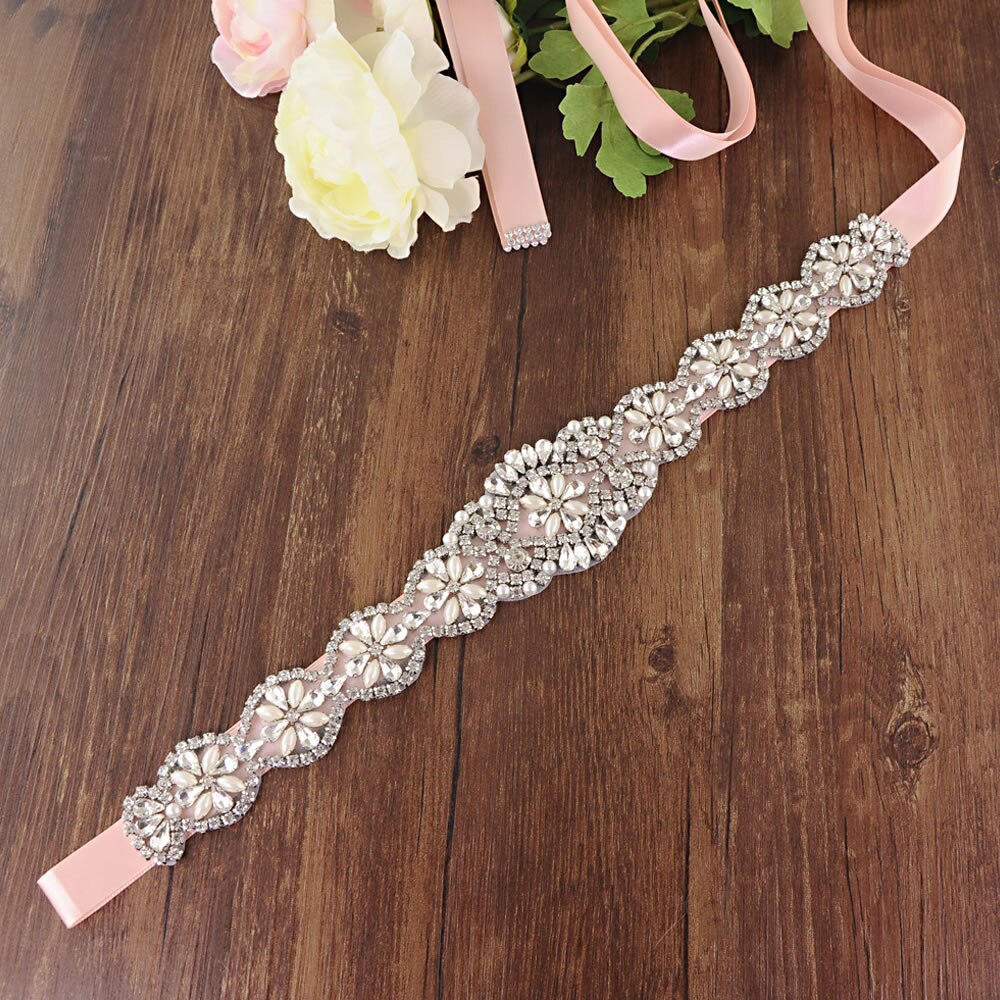 S161-S Luxe Bruid Jurk Riemen Met Strass Bruids Bruiloft Accessoires Riem Voor Vrouwen Trouwjurk Parel Riem Formele Riemen: vintage pink