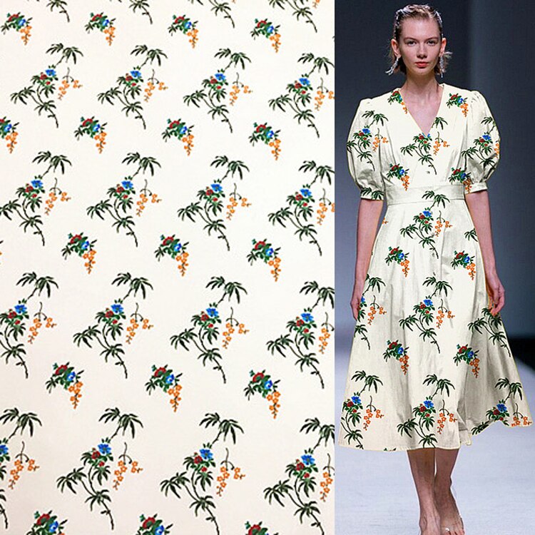 Mode Wemon Jurk Natuurlijke Zijde Stof Pure Zijde Crêpe De Chine Stof Bloemenprint, SCDC1325