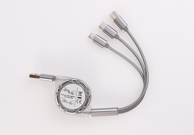 3 w 1 Multi USB chowany kabel ładowarki dla iPhone USB typ C android mikro linia: szary