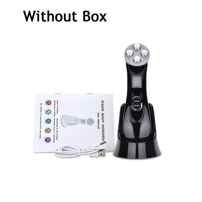 5 in 1 LED skin Tightening Device RF/EMS Mesotherapy Electroporation Beauty Radio Frequency LED Photon Face Skin Rejuvenation: Black Without Box