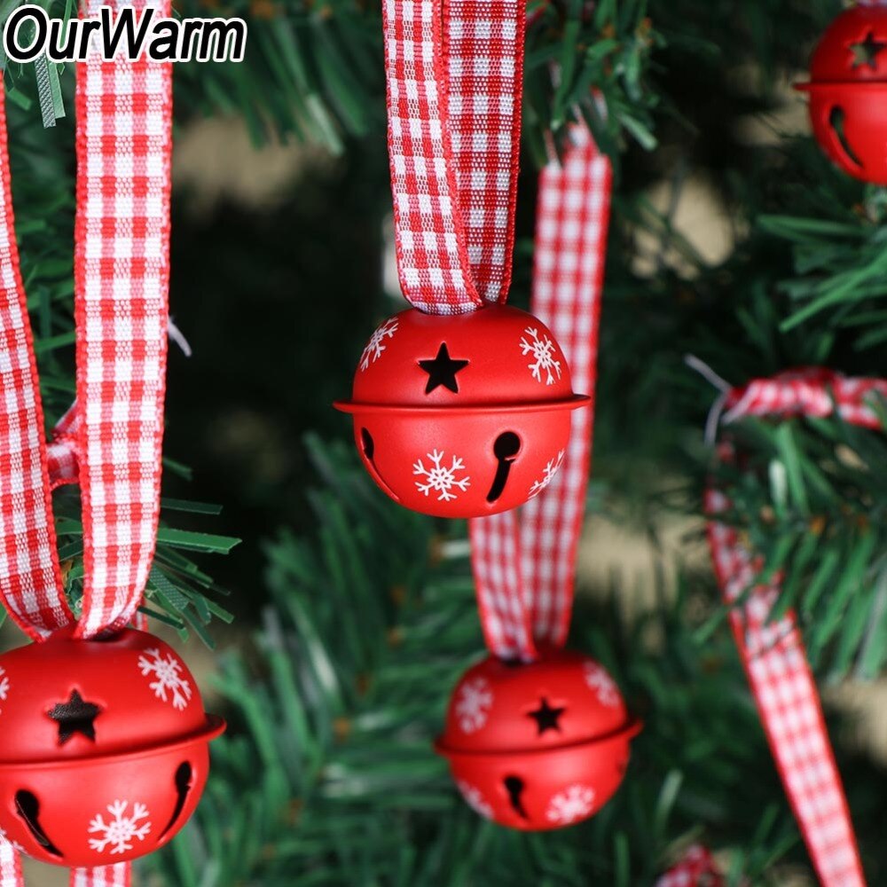 OurWarm 40pcs Kerst Feestartikelen Rode Metalen Sneeuwvlok Jingle Bell Decoratie voor Huis Kerstboom Ornamenten 3x3x2.8 cm