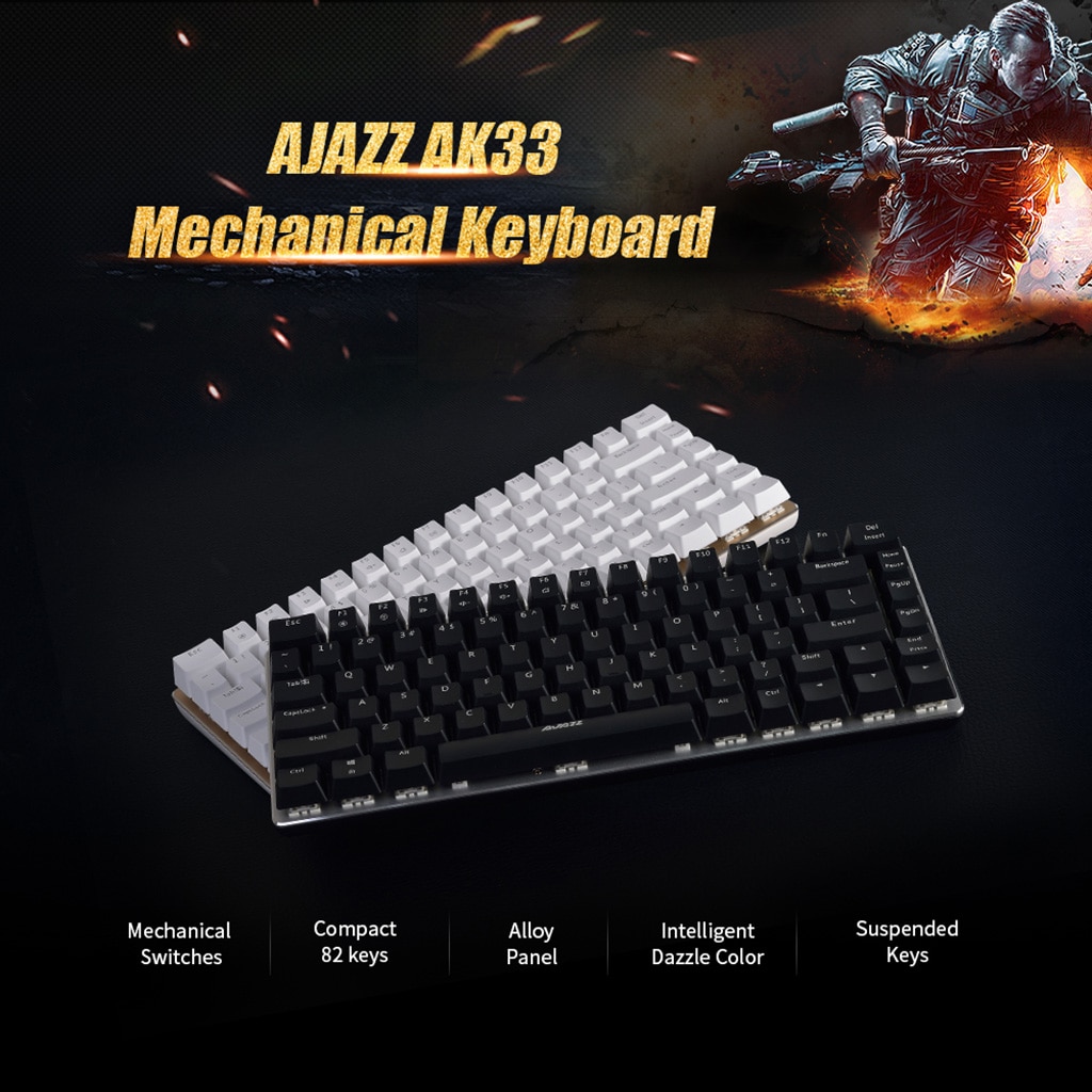 Ajazz AK33 clavier mécanique filaire clavier de jeu USB 82 touches bleu/noir commutateur rvb/1 couleur clavier rétro-éclairé pour PC Gamer