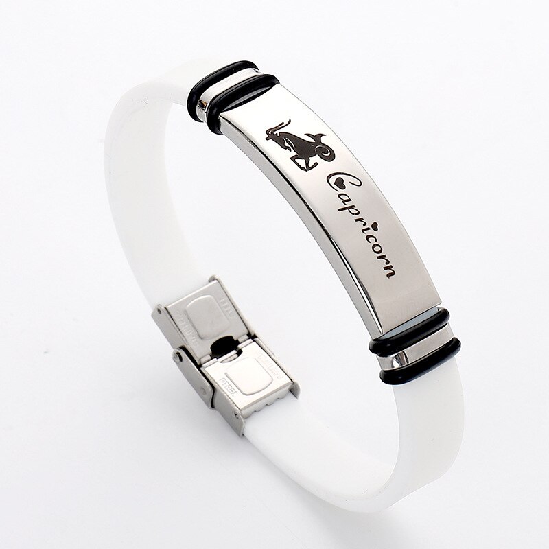 12Mm Men's and Women's Black Leather Bracelets, Stainless Steel Bracelets Layered Stitched Leather, Twelve Constellation Bracele