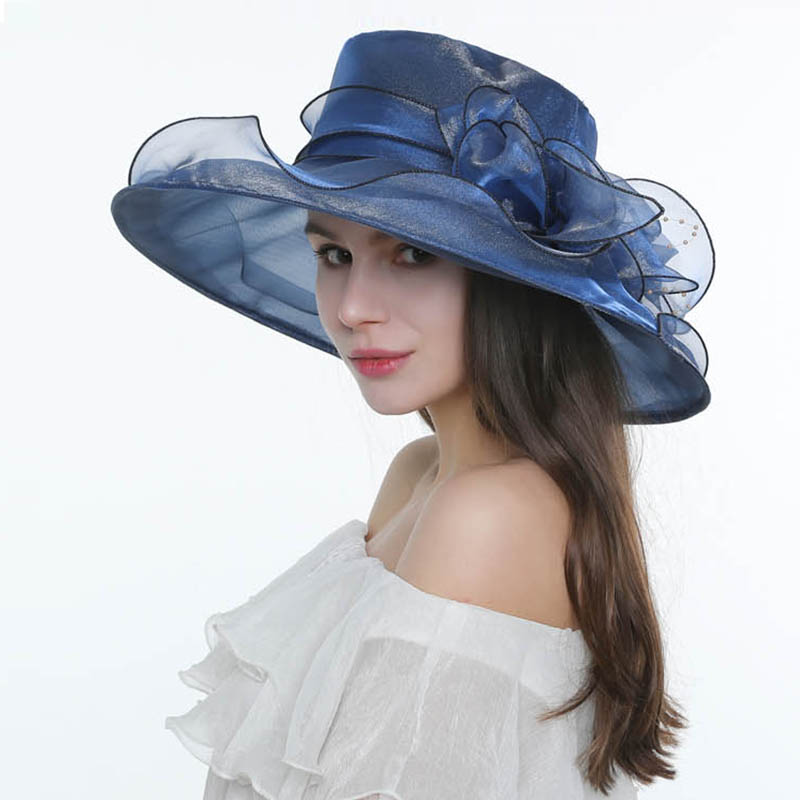 18 Color Ladies Summer Hat White Black Organza Church Fascinator Wedding Tea Party Derby Hats for Women Flower Wide Brim Sun Hat