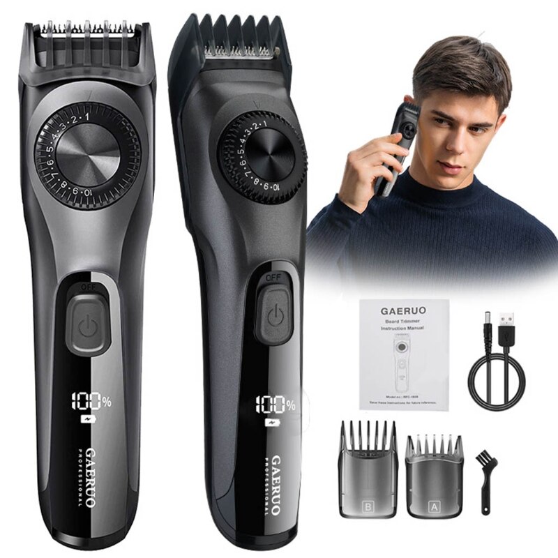 Adjustable Beard Trimmer for Men, Mens Stubble and Beard Hair Trimmer Cordless and Rechargeable with 2 Combs