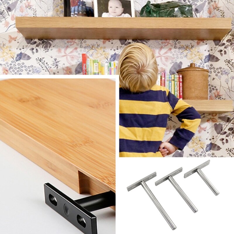 77JF 2 Pcs T-shaped Shelf Support Heavy Duty Wall Mounted Hidden Brackets for Floating Wood Shelves Durable and Sturdy