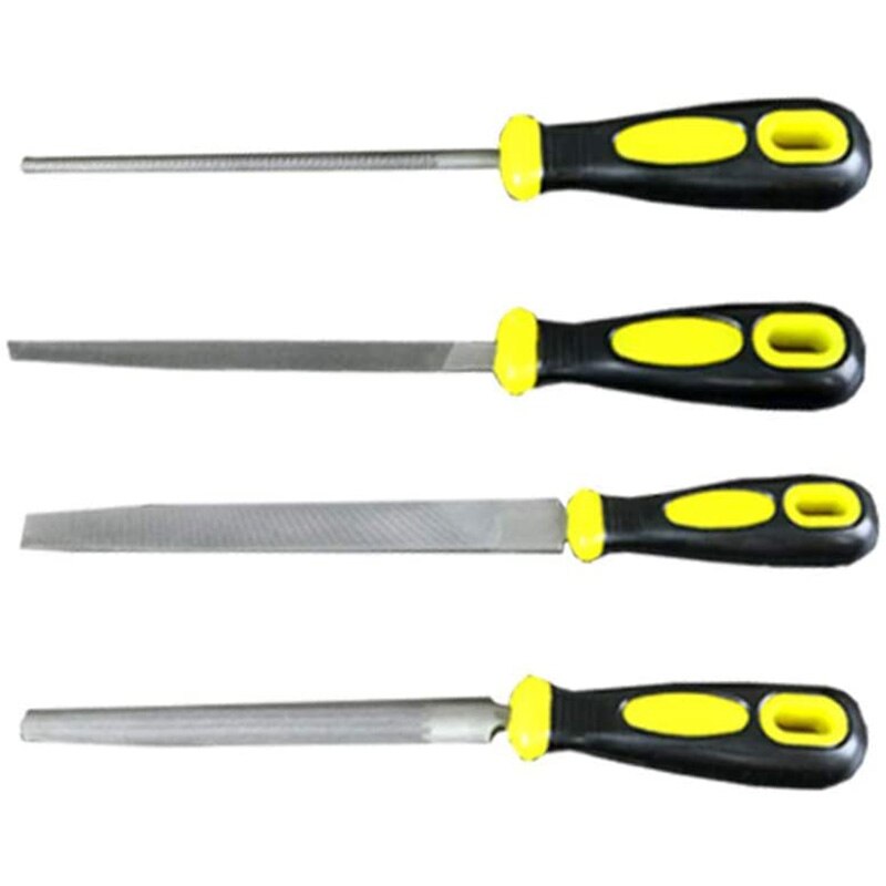 4 stuks 8 inch platte, ronde, halve cirkelvormige en driehoekige geharde stalen vijl, platte metalen vijl, slijpgereedschap met handgreep