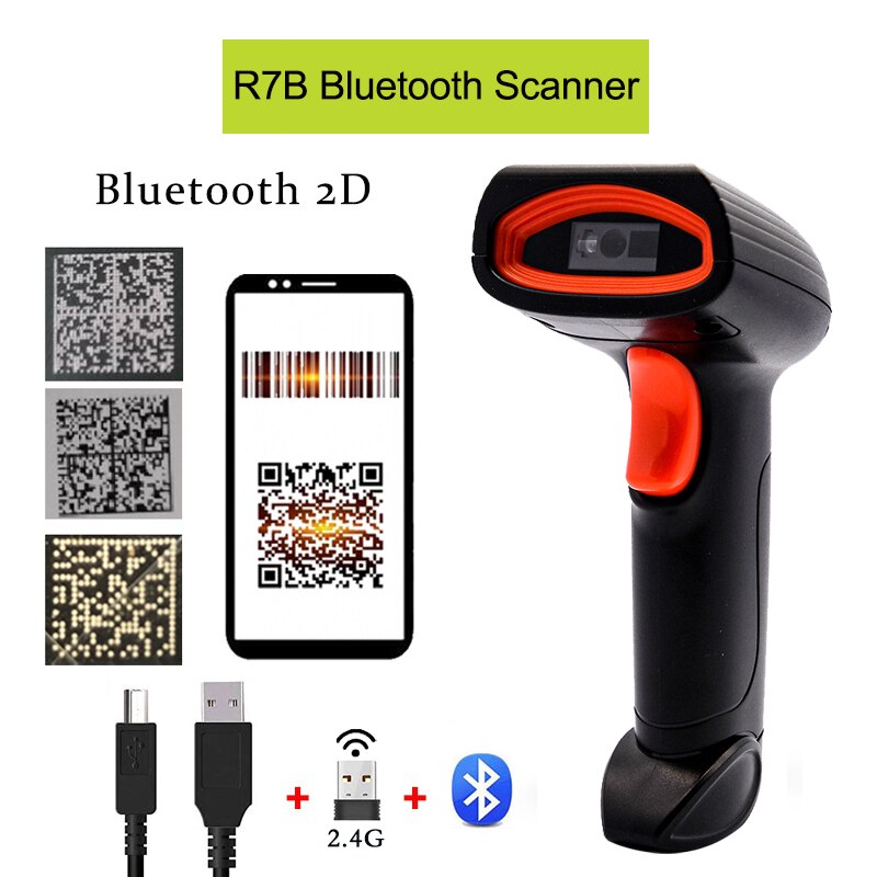 Draadloze Qr Barcode Reader Draagbare Bar Code Scanner Wired 2d Scanner Voor Bar Codes Bluetooth 2D Barcod Reader Leitor De código: R7B Bluetooth