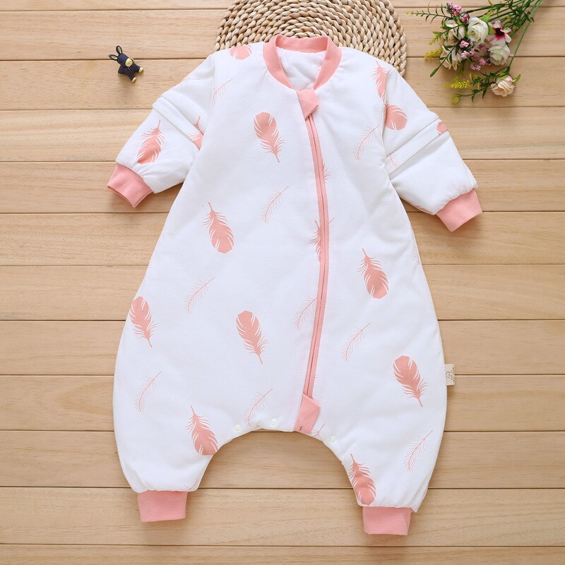 Pasgeboren Baby Jongen Meisjes Lange Mouw Romper Bodysuit Slaapzak Pyjama Outfit Baby Katoenen Overall Slaapzak: Light Feather Powder / 6m