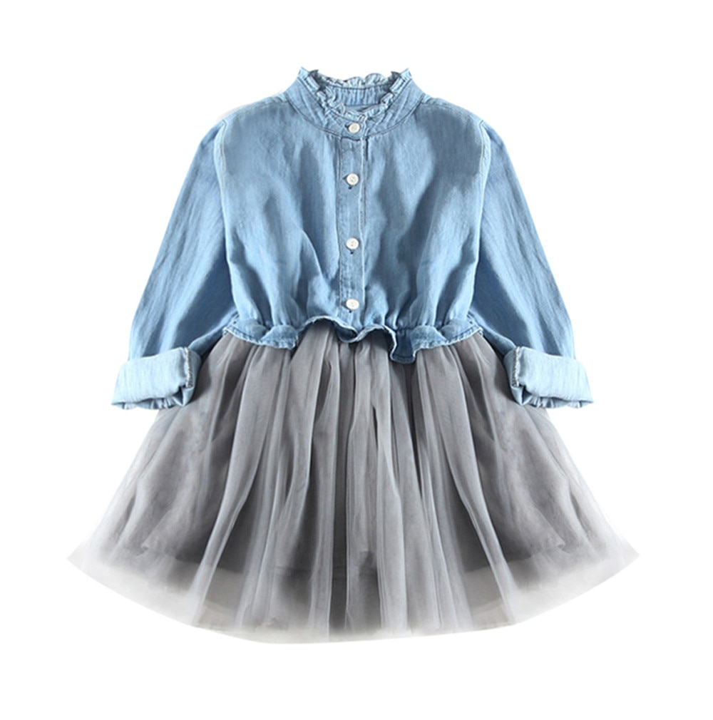 2019 Bambini vestiti per le ragazze Del Bambino Del Bambino Del Denim Delle Ragazze Del Vestito Principessa A Maniche Lunghe Vestito Dal Tutu Abiti Da Cowboy vestido infantil