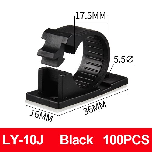100PCS Cable Line Clip Clamp Sticky Self-Adhesive Wall Snap Type Plastic Base Fixed Wire Management Adjustable LY-4/6 Black: LY-10J