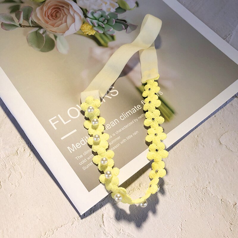 Fascia per fiori per bambini puntelli per foto per neonati fasce per perle per ragazze accessori per capelli in pizzo per neonati principessa fasciatura per bambini senza tracce: Yellow