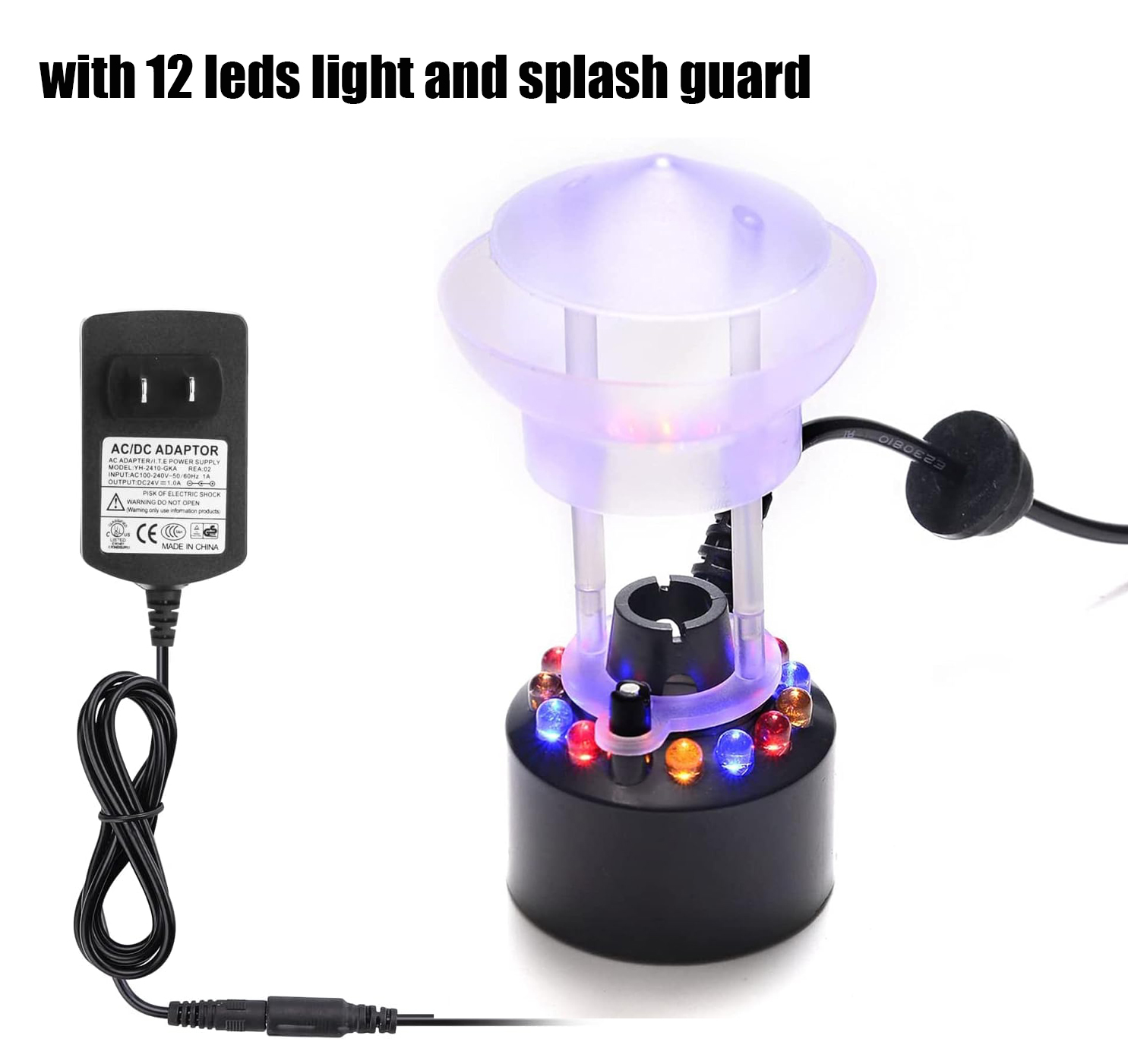 Brumisateur électrique à 12 led, brumisateur, fontaine d'eau, Machine à brouillard d'étang, atomiseur ultrasonique, humidificateur d'air avec protection contre les éclaboussures: M / Rouge
