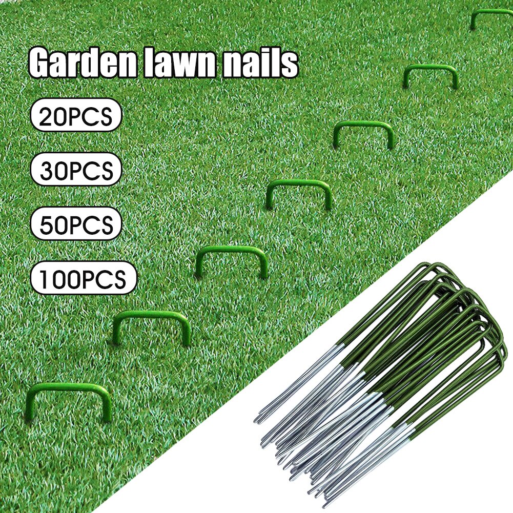 U Shaped Universal Fastening Outdoor Heavy Duty Insert Half Green Artificial Grass Lawn Garden Pegs Turf Pin Galvanised Steel