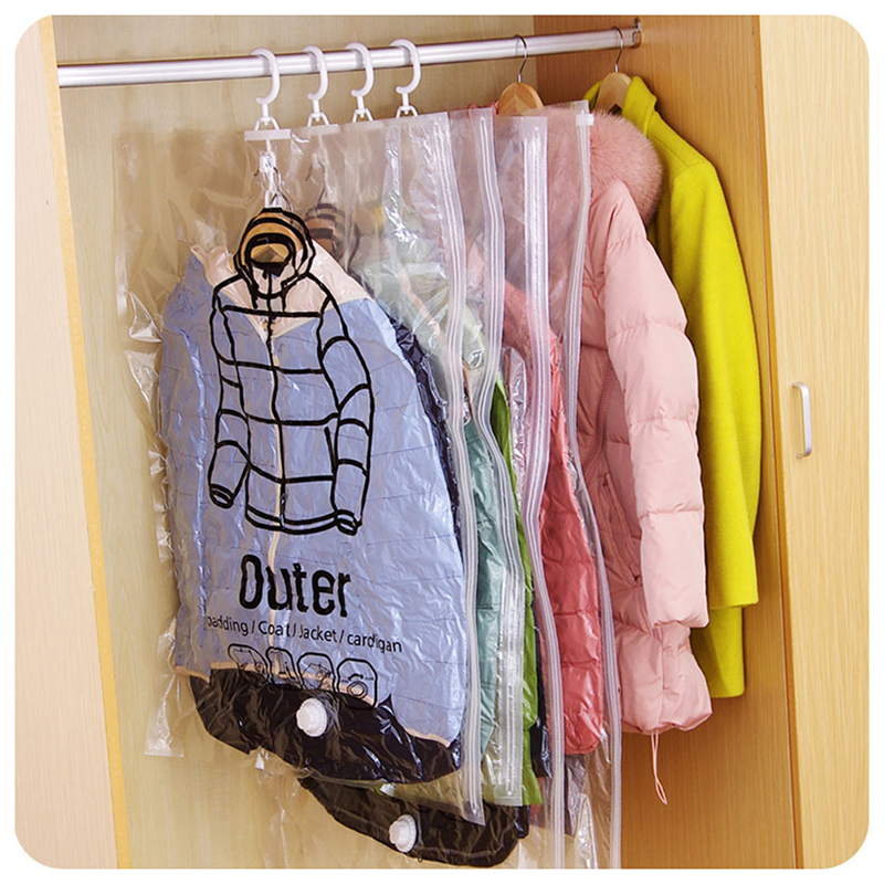 Travel Closet Hanging Vacuum Bag Hanger Space Saving Clear Seal Wardrobe Compressed Bag