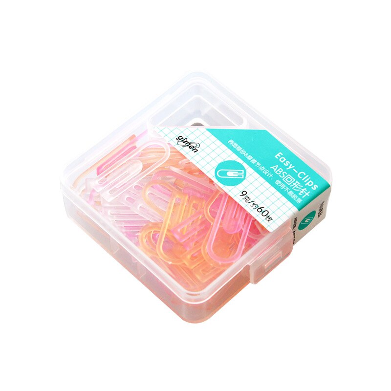 60 Pcs/box Transparent ABS Color Paperclips Mini Bookmarks Kawaii Stationery Plastic Binder Clips Photos Tickets Notes Letter