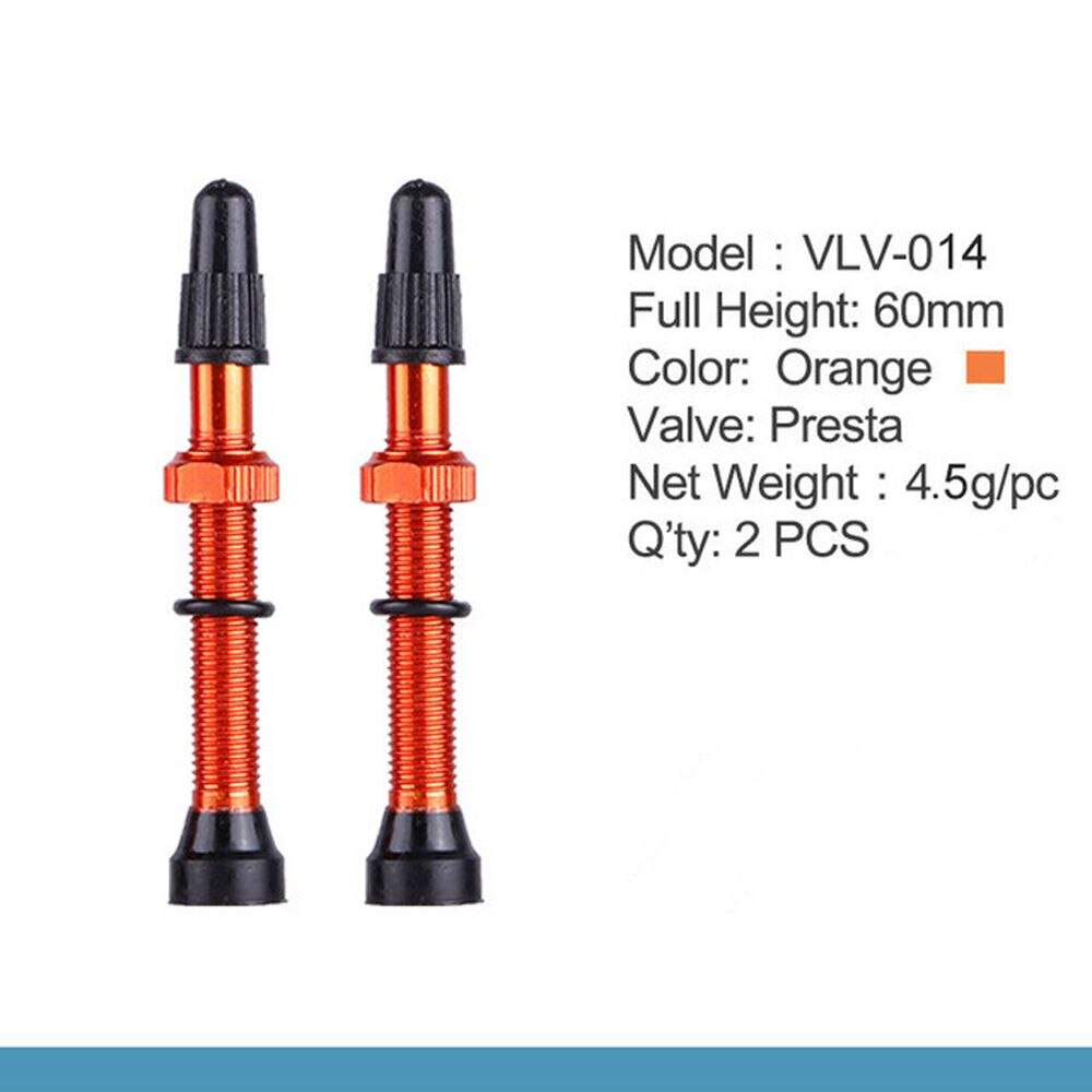 1 Paar Fiets 48/60/78Mm Presta Ventiel Voor Road Mtb Fiets Tubeless Banden Messing Kern Legering stem Tubeless Kit Compatibel: 60mm	orange