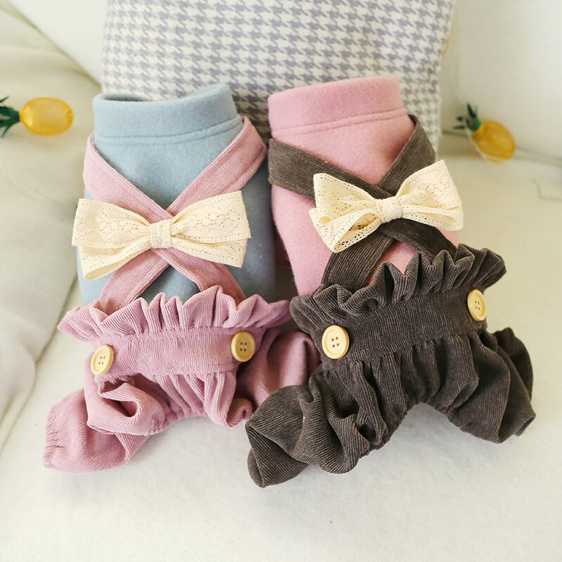Pantalones bombachos con lazos para niña, ropa para perro, Mono para mascota azul y rosa, chaqueta para cachorros de Animal Yorkshire Terrier Pug, Otoño e Invierno