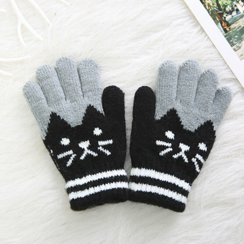 PUDCOCO Cute Kids Gloves & Mittens Knitted Winter Warm Full Finger Gloves For Girls Boys