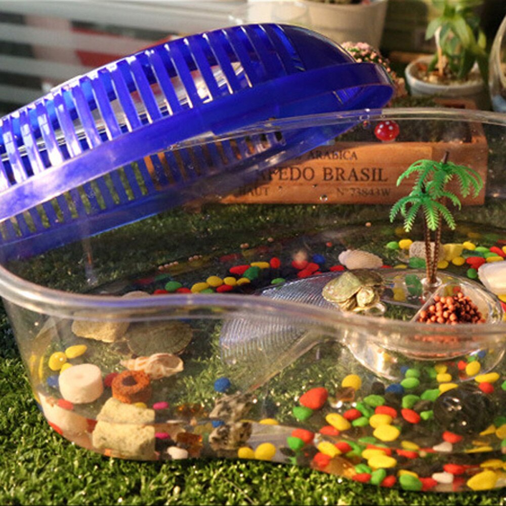 1pc schildpaddentank handvat deksel draagbare plastic kweekbak container voederhouder voor schildpadden