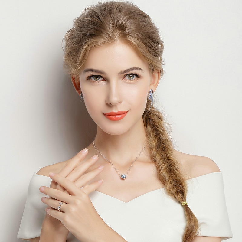 BAMOER Authentic 100% 925 Sterling Silver Gradual Change Round Wheel Blue Melody Pendant Necklaces for Women Fine Jewelry