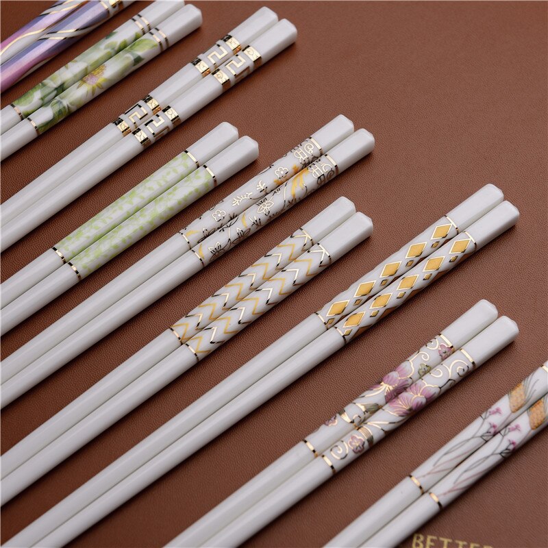 LEETOYI Porseleinen Eetstokjes Set Van 5 - Keramische Chinese Eetstokjes 24,6 Cm, Gemakkelijk Schoon Te Maken (Rood)