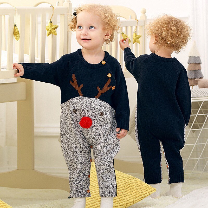 Baby Boys Girls Christmas Rompers Reindeer Knitted Cartoon Deer warm Infantil Jumpsuits Toddler girl Year's Costume 0-18M