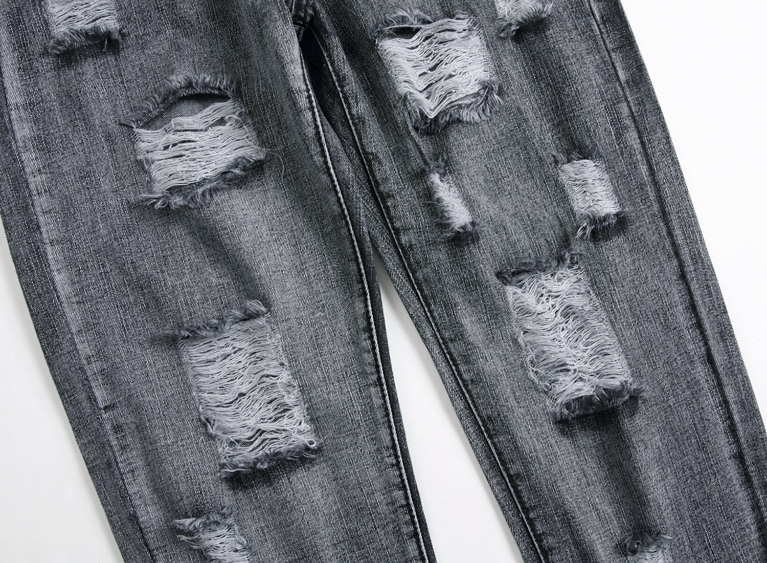 Autumn Winter Black Denim Jeans Men Hole Bleached Plus Size Ripped Full Length Straight Slim Trousers Male