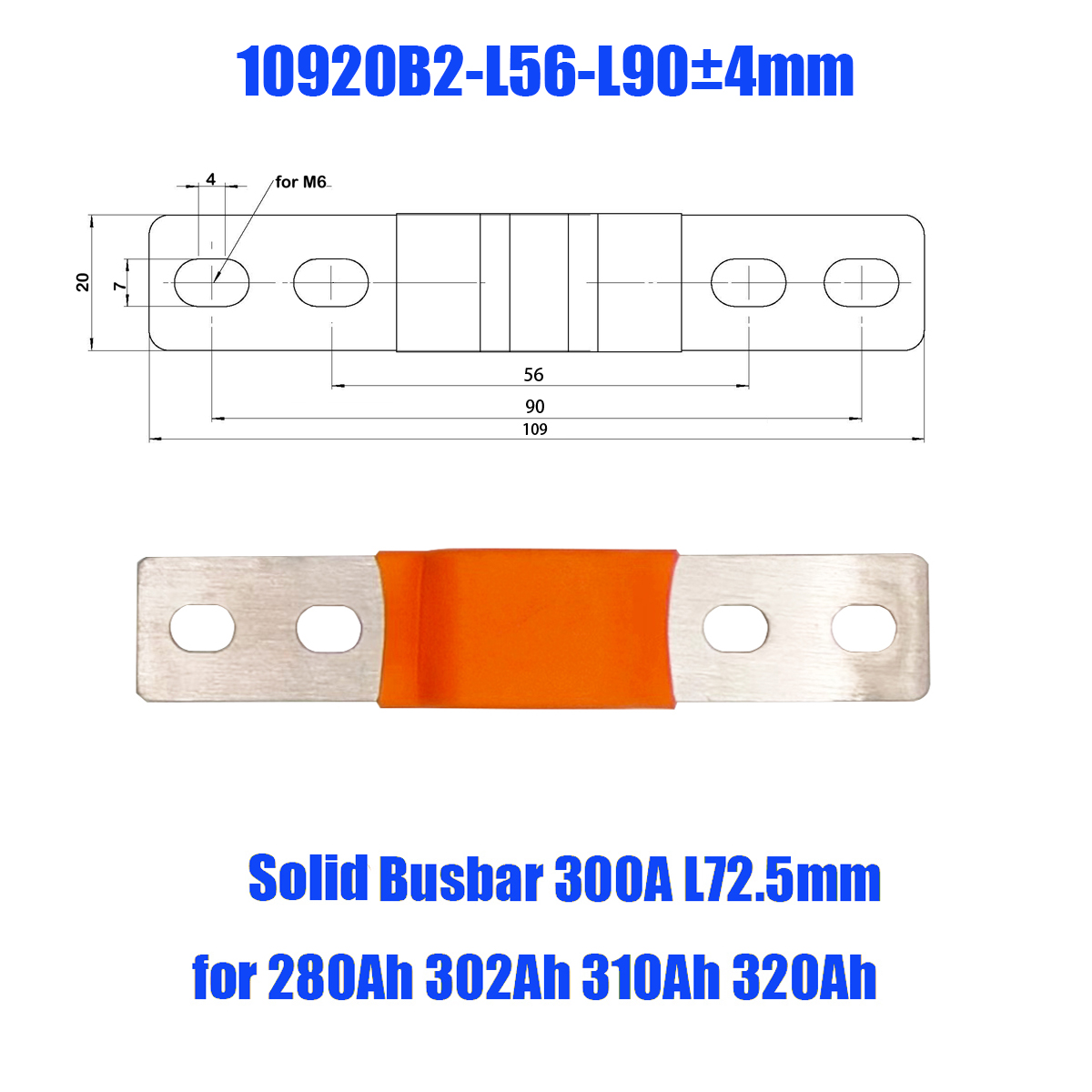 Lifepo4 Battery Flexible Busbar 72mm 300A Lithium Battery Straps Clips Stud Connecting Bars Pure Copper For LFP 230Ah 280AH 280K