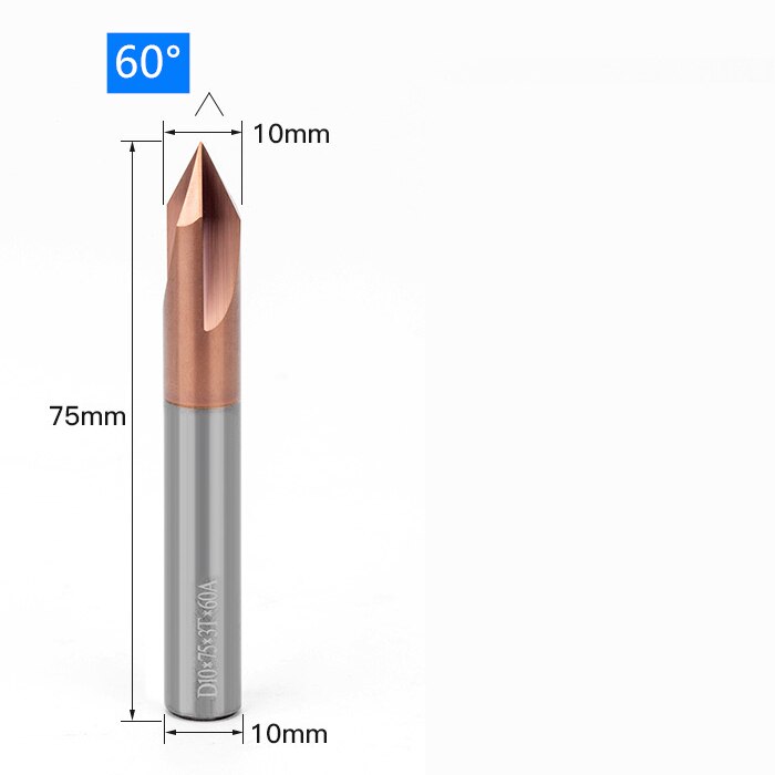 -1PCS,CNC solid carbide tungsten carbide steel Chamfer milling cutter,30&amp;45&amp;60 degree 3 flutes end mill: S-10mmxD10x75-60deg