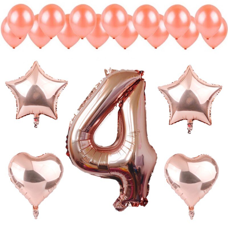 20pcs Rose Gold Foil Latex Balloon Set 1-9 Number/Star/Heart Balloons DIY Wedding Anniversary Birthday Decoration Baby Shower