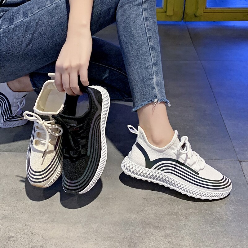 Reflective Sneakers Women Sport Running Shoes Lace Up Ladies Woman Mesh Breathable Zapatillas Zapatos De Mujer Vulcanized
