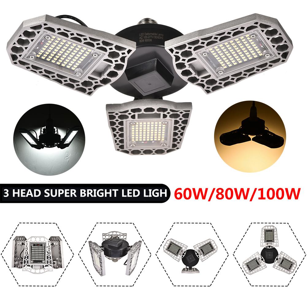 Super Bright Aluminum LED Garage Lights E27 60W 80W 100W IP65 Deformable LED Garage Ceiling Light for Parking Workshop Warehouse