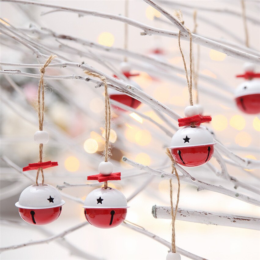 10 Uds cascabeles rojos y blancos adornos colgantes de árbol de Navidad campanas de Metal decoración de Navidad colgante de campana de Color DIY manualidades