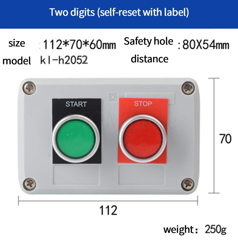 Industrial switch button control box waterproof emergency stop start stop power switch two position key knob: Lavender