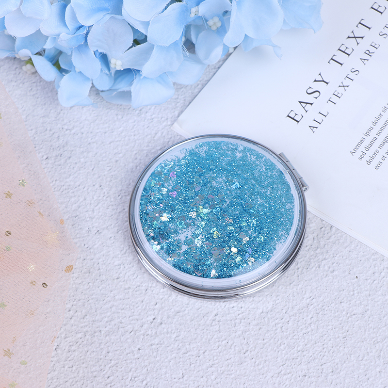 Portable Double-Sided Folding Cosmetic Mirror Female With Flowing Sparkling Sand Mini Makeup Mirror Compact Pocket Mirrors