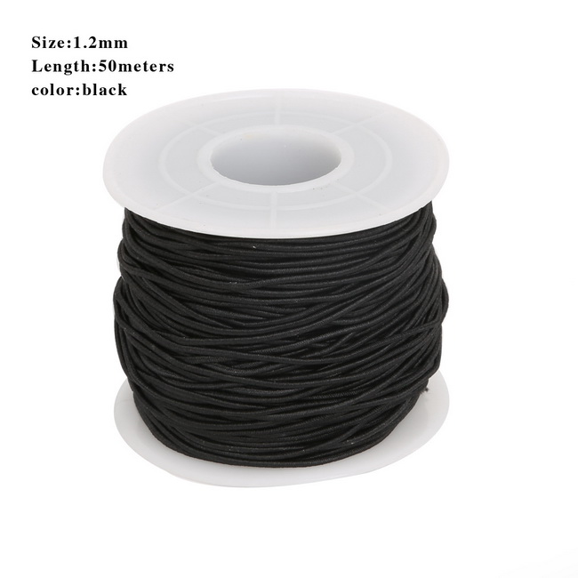Dia cordon élastique rond en perles de 0.8/1.2/1.5mm, fil extensible, ficelle/corde pour fabriquer des colliers, Bracelet, fourniture de matériel bijoux à bricoler soi-même: Black  50m
