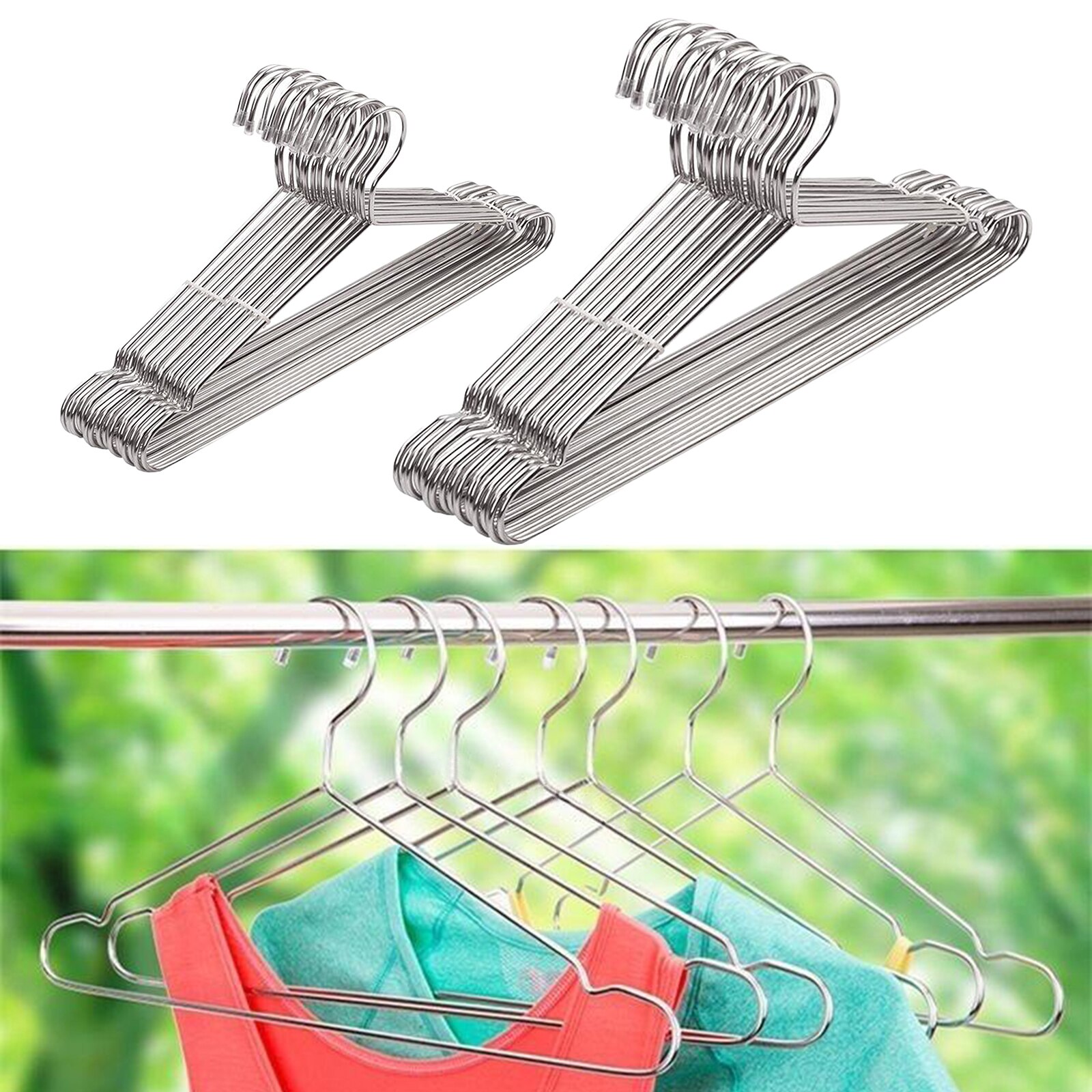 10pcs Heavy Duty Stainless Steel Clothes Hanger 3mm Thick Metal Coat Hangers