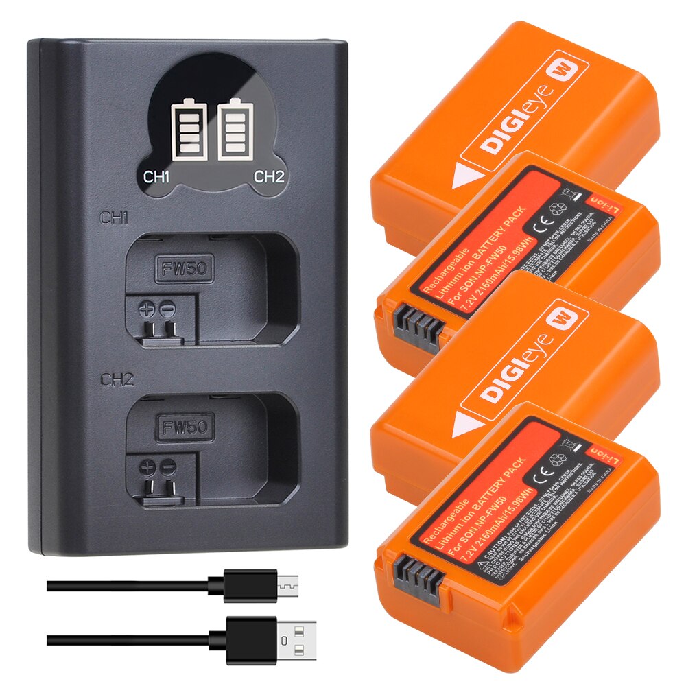 Np -fw50 npfw 50 np fw50 batteri + led dubbel laddare för sony alpha  a7 a7ii a7r a7 rii  a6000 a6300 a6400 a6500 rx10 rx10ii: 4 batterier 1 laddare